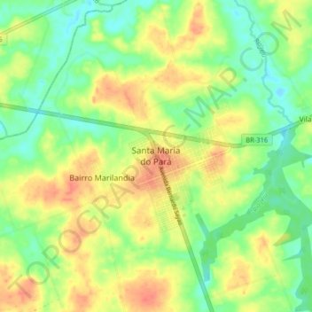 Mappa topografica Santa Maria do Pará, altitudine, rilievo