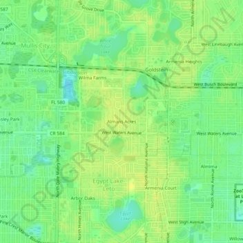 Mappa topografica Almans Acres, altitudine, rilievo