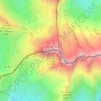 Mappa topografica Pain de Sucre, altitudine, rilievo