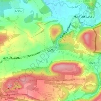 Mappa topografica Auffe, altitudine, rilievo