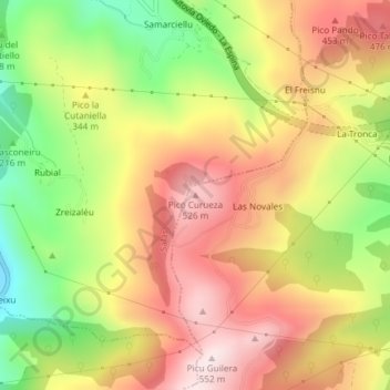 Mappa topografica Pico Curueza, altitudine, rilievo