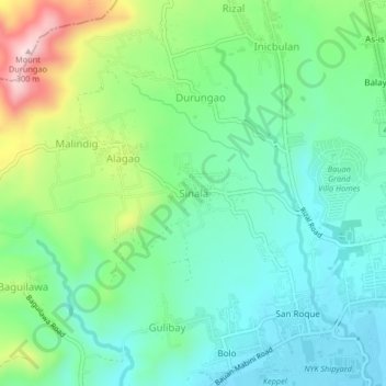 Mappa topografica Sinala, altitudine, rilievo