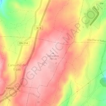Mappa topografica Concieiro, altitudine, rilievo