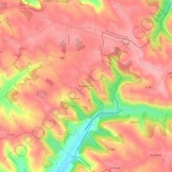 Mappa topografica Campagnac, altitudine, rilievo
