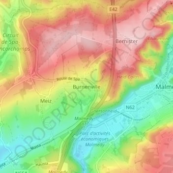 Mappa topografica Burnenville, altitudine, rilievo