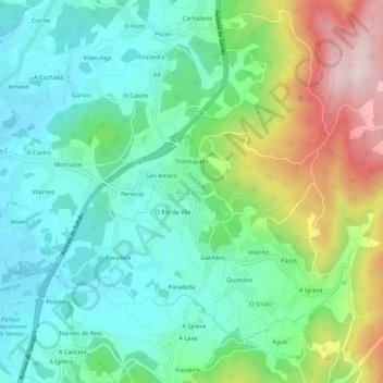 Mappa topografica As Covas, altitudine, rilievo