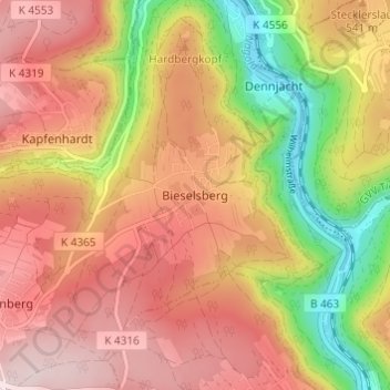 Mappa topografica Bieselsberg, altitudine, rilievo