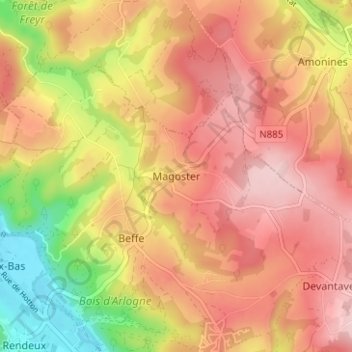 Mappa topografica Magoster, altitudine, rilievo