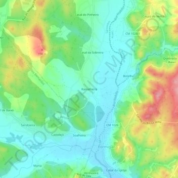 Mappa topografica Ramalheira, altitudine, rilievo