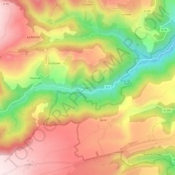 Mappa topografica Alagnon, altitudine, rilievo