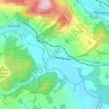 Mappa topografica Lower Machen, altitudine, rilievo