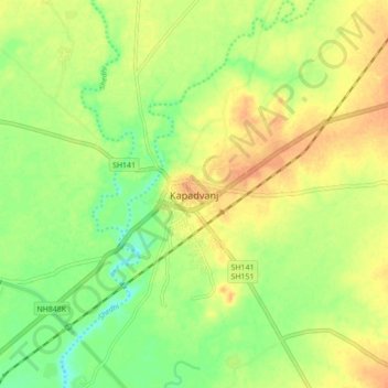 Mappa topografica Kapadvanj, altitudine, rilievo