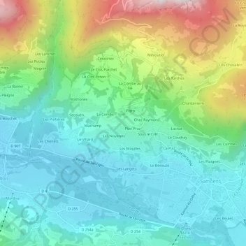 Mappa topografica Champ Long, altitudine, rilievo