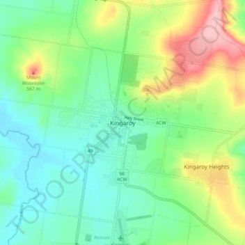Mappa topografica Kingaroy, altitudine, rilievo