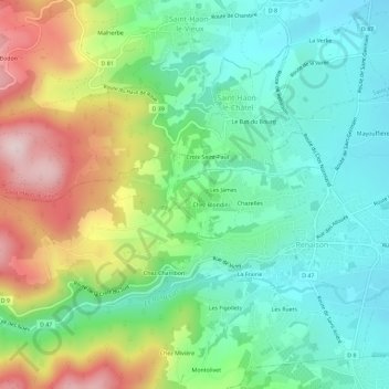 Mappa topografica Étinaude, altitudine, rilievo