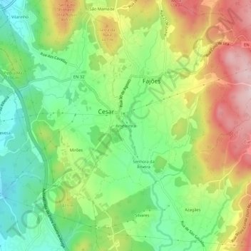 Mappa topografica Ameixieira, altitudine, rilievo
