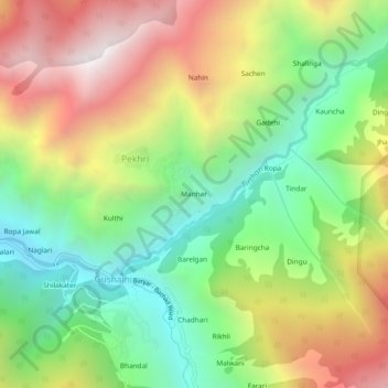 Mappa topografica Manhar, altitudine, rilievo