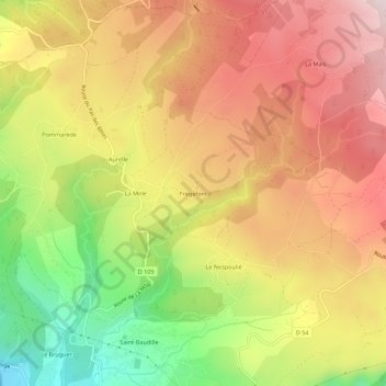 Mappa topografica Frègefont, altitudine, rilievo