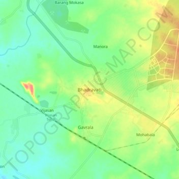 Mappa topografica Bhadravati, altitudine, rilievo