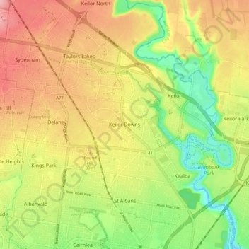 Mappa topografica Keilor Downs, altitudine, rilievo