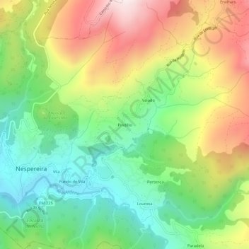 Mappa topografica Pindêlo, altitudine, rilievo