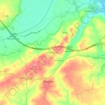 Mappa topografica Sobral de Cima, altitudine, rilievo