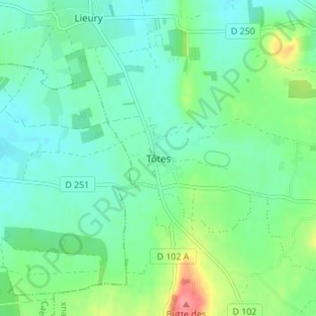 Mappa topografica Tôtes, altitudine, rilievo