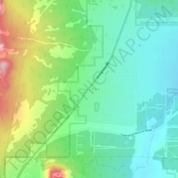 Mappa topografica Doney Park, altitudine, rilievo