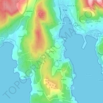 Mappa topografica O Vilar, altitudine, rilievo