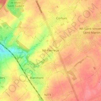 Mappa topografica Nil-Pierreux, altitudine, rilievo