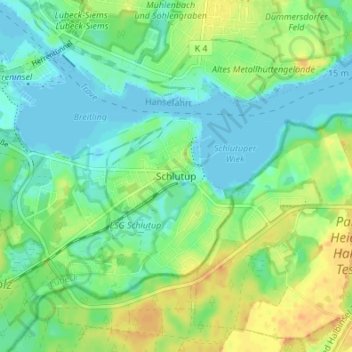 Mappa topografica Schlutup, altitudine, rilievo