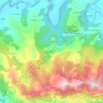 Mappa topografica Ladines, altitudine, rilievo