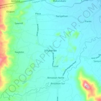 Mappa topografica Villaverde, altitudine, rilievo