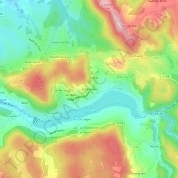 Mappa topografica Esclauzures, altitudine, rilievo
