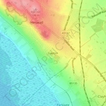 Mappa topografica Gayton, altitudine, rilievo