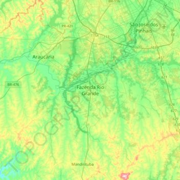 Mappa topografica Fazenda Rio Grande, altitudine, rilievo