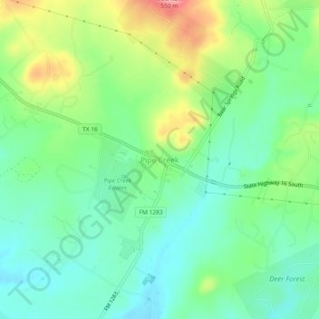 Mappa topografica Pipe Creek, altitudine, rilievo