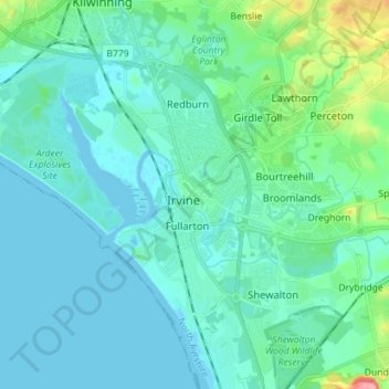 Mappa topografica Irvine, altitudine, rilievo