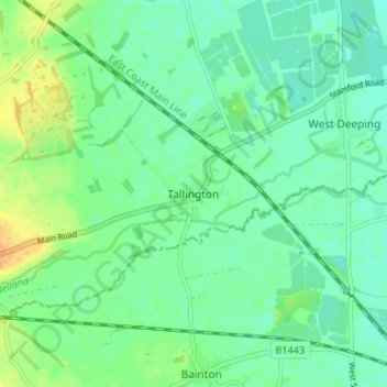 Mappa topografica Tallington, altitudine, rilievo