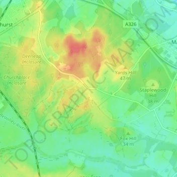 Mappa topografica Long Down, altitudine, rilievo