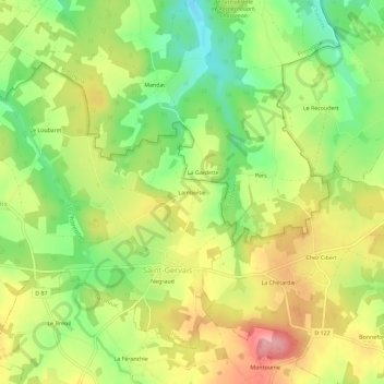 Mappa topografica Lambertie, altitudine, rilievo