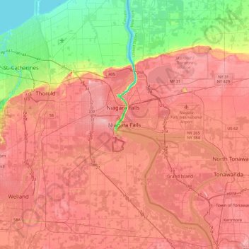 Mappa topografica Niagara Falls, altitudine, rilievo