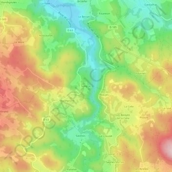 Mappa topografica Solignac, altitudine, rilievo