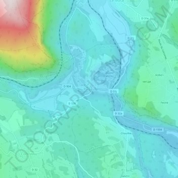 Mappa topografica Pugieu, altitudine, rilievo