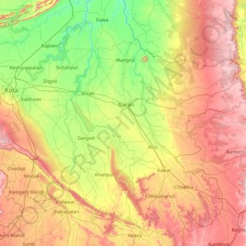 Mappa topografica Kota, altitudine, rilievo