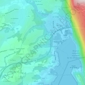 Mappa topografica Le Terreau, altitudine, rilievo