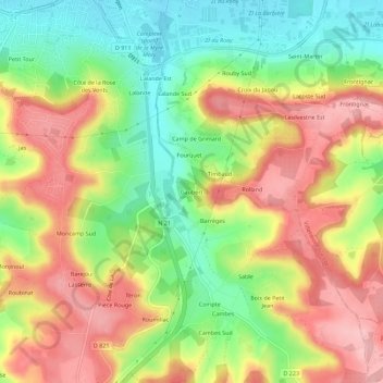 Mappa topografica Gaubert, altitudine, rilievo