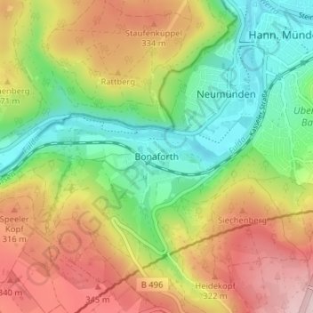 Mappa topografica Bonaforth, altitudine, rilievo