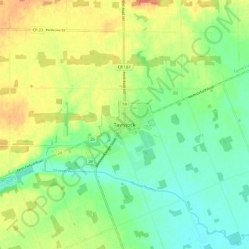 Mappa topografica Tavistock, altitudine, rilievo