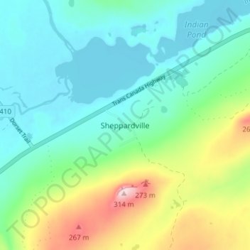Mappa topografica Sheppardville, altitudine, rilievo